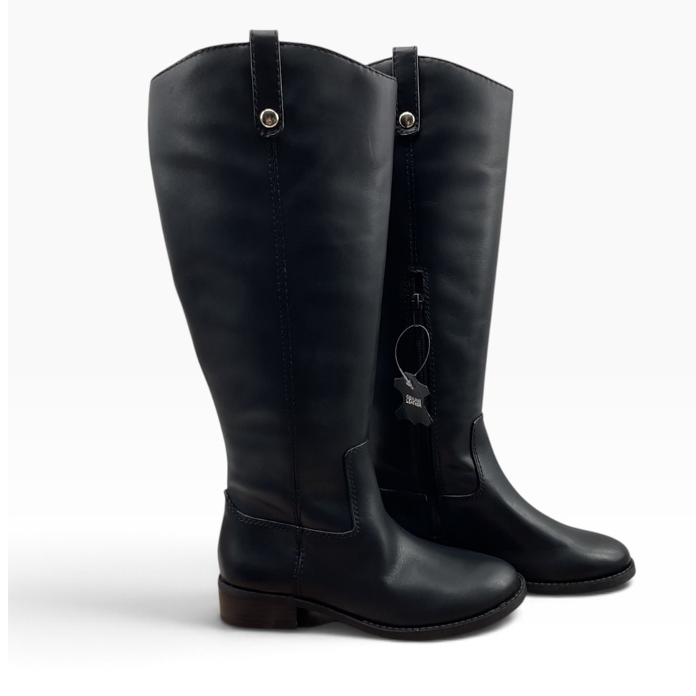 INC International Concepts Fawne XWC Black Leather Riding Boots 7W Wide Calf